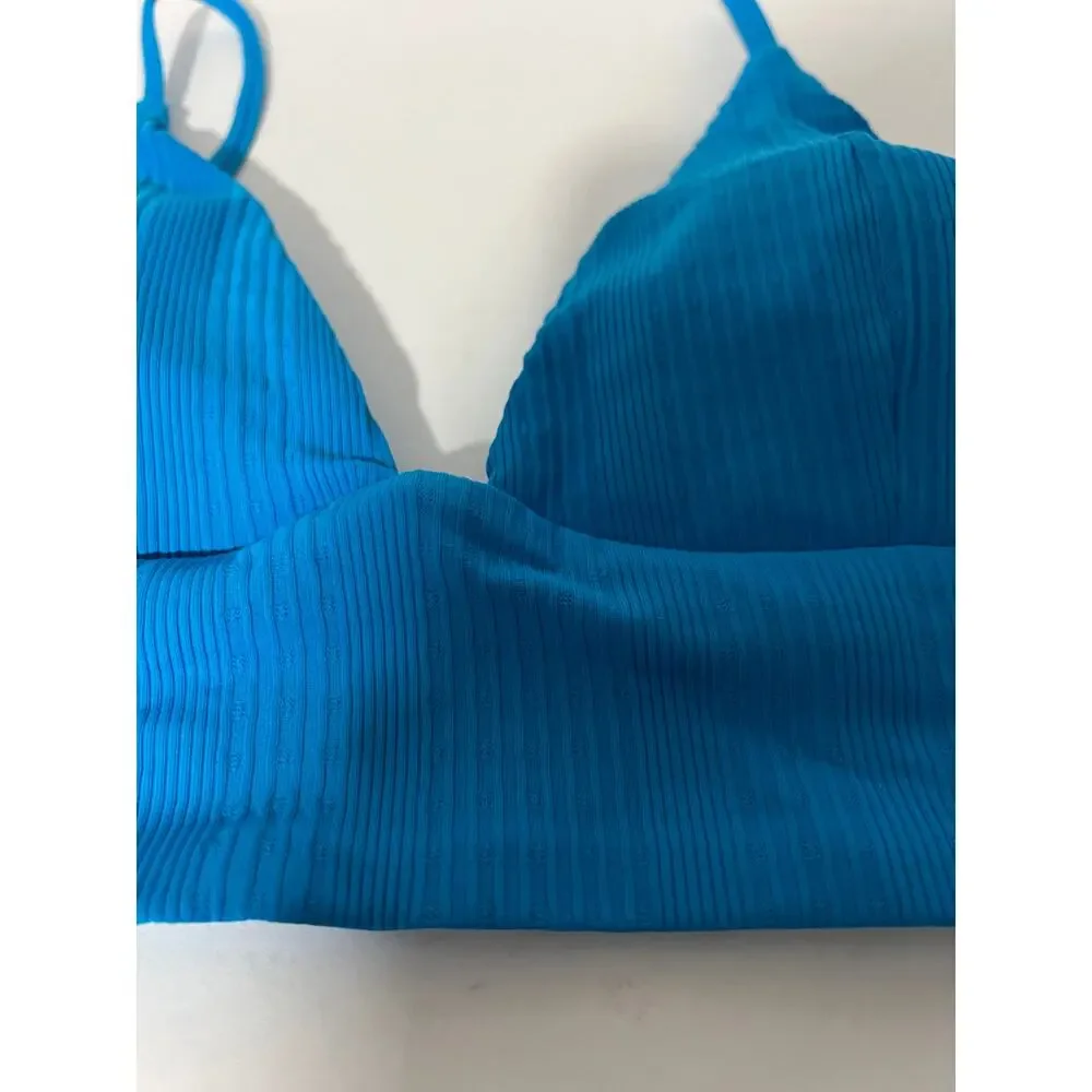 NWT L*Space Women's Ribbed Pointelle Winnie Bikini Swim Top Electric Blue SZ XL